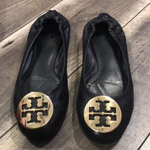 Auth Tory Burch Signature Black leather flats 7